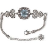 Filigran Silver 925 Ayar Gümüş Otantik El Işçiliği Telkari Doğal Sky Blue Topaz Taşlı Kadın Bileklik - 24,5 cm (18 cm + 6,5 cm)