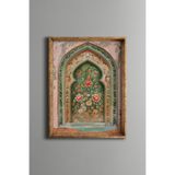 Filistin Çiçekli Kemer - Vintage Desenli Çerçeve, Altın1, 30 x 40, 5820000005979