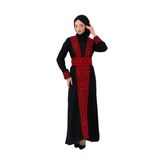Filistin Kırmızı Ve Renkli Nakışlı Siyah Filistin Uzun Abaya C100052