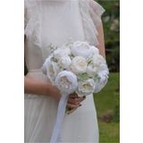 FilizKonuk Gelin Buketi, Nikah Çiçeği Kırık Beyaz Yapay Şakayık Gül Okaliptüs Yaka Çiçeği Hediye