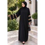 Filizzade Geniş Kol Pul Payet Şeritli ,38-48 Beden Arası Gündüz Gece Giyilebilen Elbise. - Siyah-001 - 46 - 48