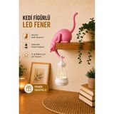 Filkorium3D Askılı Kedi Raf Dekoru 24 cm - LED Fenerli Minimalist Salon, Balkon , Raf ve Ev Aksesuarı Dekoratif Obje - Mum Hediyeli - Pembe - Beyaz