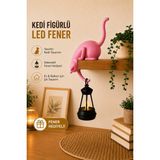Filkorium3D Askılı Kedi Raf Dekoru 24 cm - LED Fenerli Minimalist Salon, Balkon , Raf ve Ev Aksesuarı Dekoratif Obje - Mum Hediyeli - Pembe