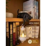 Filkorium3D Askılı Köpek Raf Dekoru 20 cm - LED Fenerli Minimalist Salon, Balkon , Raf ve Ev Aksesuarı Dekoratif Obje - Mum Hediyeli - Beyaz - Bronz
