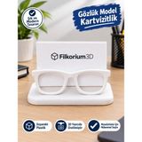 Filkorium3D Gözlük Tasarımlı Plastik Kartvizitlik - Masaüstü Dekoratif Hediyelik Kart Standı - Ofis Hediyesi Kartvizitlik - Beyaz