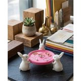 Filkorium3D Tavşan Figürlü Dekoratif Mini Takı, Yüzük ve Anahtarlık Tabağı – Masa Üstü Organizer - Plastik - Pembe