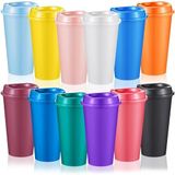 FillTouch 12 Adet Kapaklı Yeniden Kullanılabilir Kahve Fincanları 16oz Seyahat Sıcak Bardaklar Mikrodalgada Kullanılabilir Plastik Bardak Bardakları Sıcak ve Soğuk İçecekler için Kahve Kupaları, 12