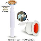 Filo Altın Çöpmak Körüklü Büyük Kafalı Tırnaklı Mutfak Evye Lavabo Gider Sifonu (Üstü Paslanmaz Altı Plastik) + Çekvalfli Conta Kötü Koku Böcek Kirli Su Önleyici Lavabo Gider Aparatı