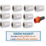 Filo El Paketleme Ambalaj Streci & Oto Direksiyon Dilim Streç 10CM (10 Adet) + Palet Streç Filim & Dilim Streç Döner Kollu Sarma Aparatı (1 Adet)