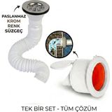 Filo Krom Körüklü Lavabo Gider Sifonu (Üstü Paslanmaz Altı Plastik) + Çekvalfli Conta Kötü Koku Böcek Kirli Su Önleyici Lavabo Gider Aparatı