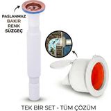 Filo Rose Körüklü Lavabo Gider Sifonu (Üstü Paslanmaz Altı Plastik) + Çekvalfli Conta Kötü Koku Böcek Kirli Su Önleyici Lavabo Gider Aparatı