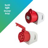 Filşarj Eğik Duvar Prizi Üç Faz 5x32a 3p+n+pe Ip44 Kırmızı