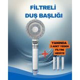 Filtreli Duş Başlığı 3 Adet Yedek Filtre Su Arıtmalı, Klor Ve Kireç Önleyici, Yüksek Basınçlı Gri - Siyah