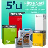 Filtron Audi A7 3.0 Dizel Quatro 272 Hp Filtre Bakım Seti Liqui Moly Motor Yağlı (2014-2018) 5 Li