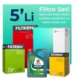 Filtron Peugeot 301 1.6 BlueHDi Dizel Filtre Bakım Seti Castrol Motor Yağlı (2014-2020) 5 Li