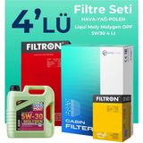 Filtron Peugeot 301 1.6 Dizel Filtre Bakım Seti Liqui Moly Motor Yağlı (2012-2018) 4 Lü
