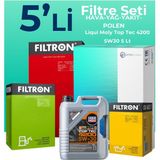 Filtron Volkswagen Caddy 1.6 Dizel Filtre Bakım Seti Liqui Moly Motor Yağlı (2010-2015) 5 Li