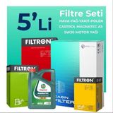 Filtron Volvo S60 1.6 Dizel Castrol Motor Yağlı 2011-2015 5'li Filtre Bakım Seti