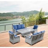 Filyos 8kişilik Gri Örgü Rattan Oturma Grubu Minderli & 80X140CM Masa Takımı