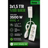 Fimaxi 3x1,5 Ttr Ince Slim Fişli Üçlü Topraklı Uzatma Kablosu Beyaz , Dar Alanlara Uygun Grup Priz | 1 Metre - 2 Metre - 3 Metre - 4 Metre - 5 metre