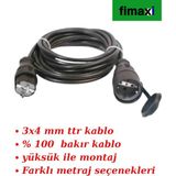 Fimaxi Elektrikli Araç Şarj Kablosu Ev Tipi Priz Uyumlu 3x4 Ttr Seyyar Uzatma - Siyah - 15 metre
