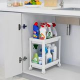 Fimer 2 Katlı Tekerlekli Tezgah Altı Düzenleyici, Mutfak, Banyo, Ardiye ve Depo Için Yer Tasarruflu Depolama Rafı | Kompakt ve Pratik Tasarım (40X36X23CM) (Beyaz)