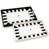 Fimer 2'li Servis Tepsisi Seti - 38 x 28 x 3,5 cm Büyük Boy Sunum Tepsisi - Siyah Beyaz Çizgili Desen - Kulplu Plastik Kahvaltı Çay Kahve Ikram Seti - Mutfak Salon Balkon ve Davet Kullanımı