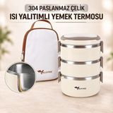 Fimer 3 Katlı 304 Paslanmaz Çelik Yemek Termosu Isı Yalıtımlı Sızdırmaz Sefer Tası Termal Çantalı