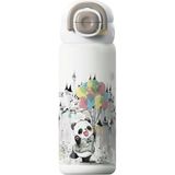 Fimer Diller 600ML Sevimli Hayvanlar Desenli Pipetli/pipetsiz El Askılı Paslanmaz Çelik Termos (Panda)