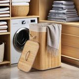 Fimer El Yapımı Hasır Katlanır Çamaşır Sepeti Dikdörtgen 72 Litre (40CM*30CM*61CM), Doğal Malzemeden Üretilmiş Çamaşırlık, Bambu Kirli Çamaşır Sepeti