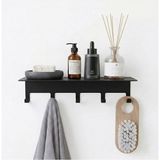 Fimer Home Yapışkanlı Metal Banyo Rafı 5 Kancalı Duvar Rafı Organizer Dekoratif Raf Siyah Paslanmaz Duvar Rafı Havluluk Askılık Banyo Mutfak Çok Amaçlı Raf