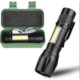 Fimer LED Mini Boy El Feneri, Polis Bekçi Feneri, USB Şarjlı, Zoomlu Plastik Kutulu El Feneri