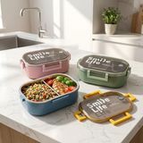 Fimer Paslanmaz Çelik Yemek Kabı 980 Ml, Bölmeli Iç Hazneli Kilitli Kapaklı Lunch Box, Mavi Yeşil Pembe Renk Seçenekli Taşınabilir Saklama Kabı, 21,5X15X7,8 cm