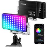 Fimer Rgb Video Işığı, SL90 12W 4300MAH Pil 360° Tam Renk 18 Işık Sahnesi, 2500-1000K CRI97+ Kamera Işık Plakasında, Alüminyum Alaşım Gövde, Youtube/vlog/fotoğraf Için Uygulama ve 2,4g Kontrol