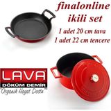 Finalonline Ikili Döküm Seti 20 cm Sahan+22 cm Tencere Tava+Tencere