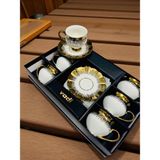 Fincan Takımı Porselen 6 Kişilik Gold Yaldızlı 12 PARÇA DESENLİ SET - Beyaz