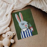 Fincanlı Mavi Tavşan Çocuk Odası Duvar Posteri Çerçeveli Tablo Duvar Dekorasyonu - 21 x 30 - Çerçevesiz Poster