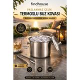 findhouse 304 Paslanmaz Çelik Termoslu Buz Kovası Maşa Hediye Ev , Cafe , Otel , Restaurant , Kamp