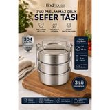 findhouse Paslanmaz Çelik 3 Katlı Sefer Tası Taşımalı Yemek Kabı 14x6cm Bağ , Bahçe , İş Yeri , Ev , Okul