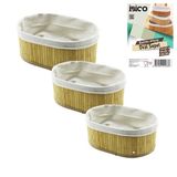 Findit 3 BOY OVAL BAMBU KENAR ORGANİZER SEPET AHŞAP ALTLIK - BEZLİ 13X22-16X26-20X30CM (2818)