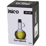 Findit MİNİ CAM YAĞDANLIK ÇİZGİLİ DESEN 300ML AHŞAP BAMBU MANTAR TIPA (2818)
