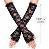 Findit Uzun Zarif Dantel Eldiven Parmaksız Siyah 35 cm (2818) - Belirtilmemiş - Renkli - M - L