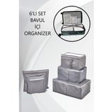 fine class Gri 6' Lı Set Bavul Organizer Valiz Düzenleyici Bavul Içi Çantası Düzenleyici