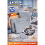 Fine Clean 3 Adet Sihirli Mikrofiber Kareli Gri Mutfak Bezi Leke Tutmaz Miss Temizlik