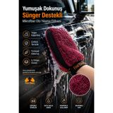 Fine Clean Yumuşak Dokunuş Sünger Destekli Mikrofiber Oto Yıkama Eldiveni | Yoğun Köpürtme, Çiziksiz Temizlik