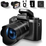 Fine Life Pro Dijital Kamera 1080P, 64 Megapiksel 16X Dijital Zoom Fotoğraf Makinesi, Optik Görüntü Sabitleyici Vlog Kamera (2 Kamera) - Siyah