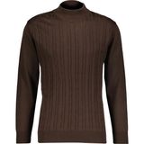 Finesuits Erkek Düz Yünlü Desenli Yünlü Kazak 2522201011.YBR - Koyu Kahverengi - 3XL
