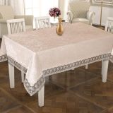 Finezza 160x220 cm İnci Lüx Dantelli Kadife Kumaş Krem Masa Örtüsü