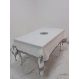 Finezza 160x220 cm İrem Gri Nakışlı Keten Kumaş Krem Masa Örtüsü