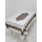 Finezza 160x220 cm Meltem Baskılı Keten Kumaş Kreme Kahve Dikdörtgen Masa Örtüsü